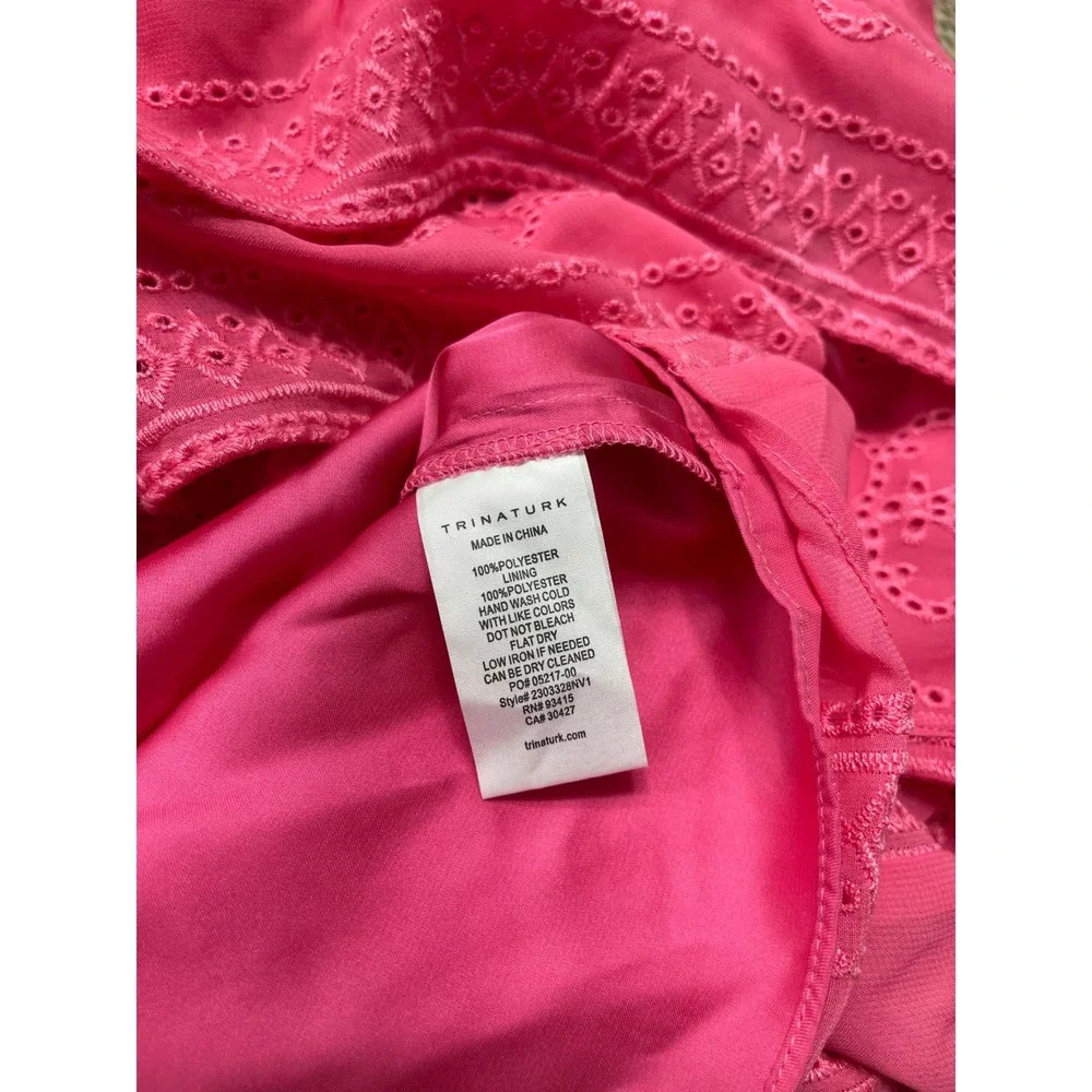 New‎ Trina Turk Phebe One Shoulder Eyelet Ruffle Mini Dress in Pink Size M